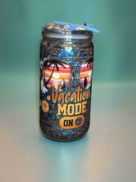 16oz Acrylic Beach "Vacation Mode On" Snow Globe Tumbler